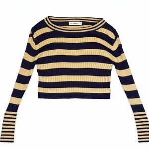 Zara Striped Rib Knit Crop Top - Navy & Gold Size Medium